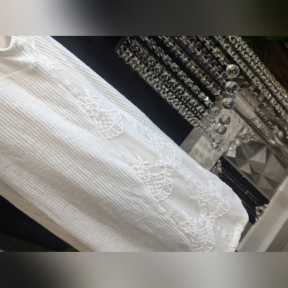 Candie's Victorian Ivory White Ribbed Knit Lace Tank Top LG - Picture 6 of 10